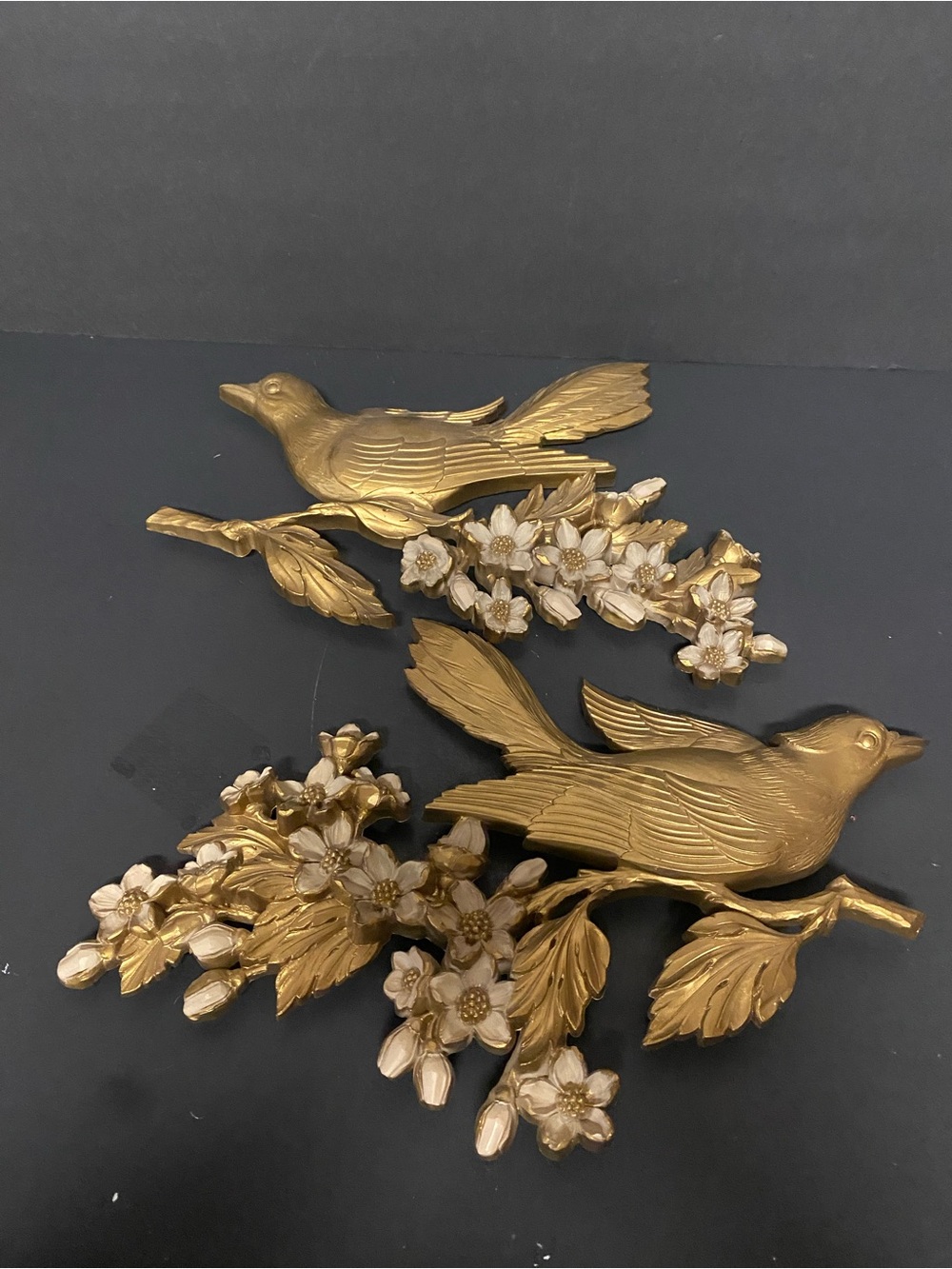 Pair of MCM Syroco Birds Wall Decor , sitting on dogwood branch 50’s